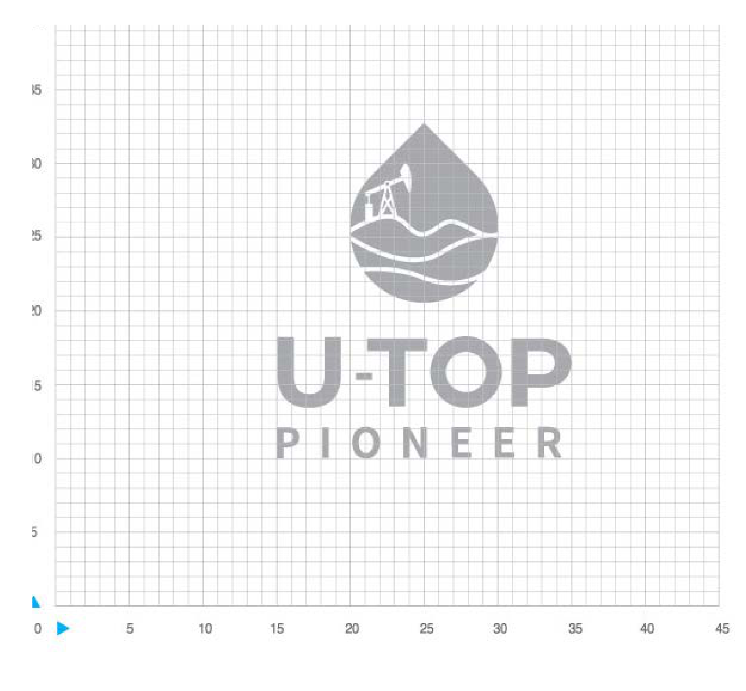 0부터 45까지의 공식 좌표 격자에 배치한 U-TOP PIONEER 세로형 로고 그리드