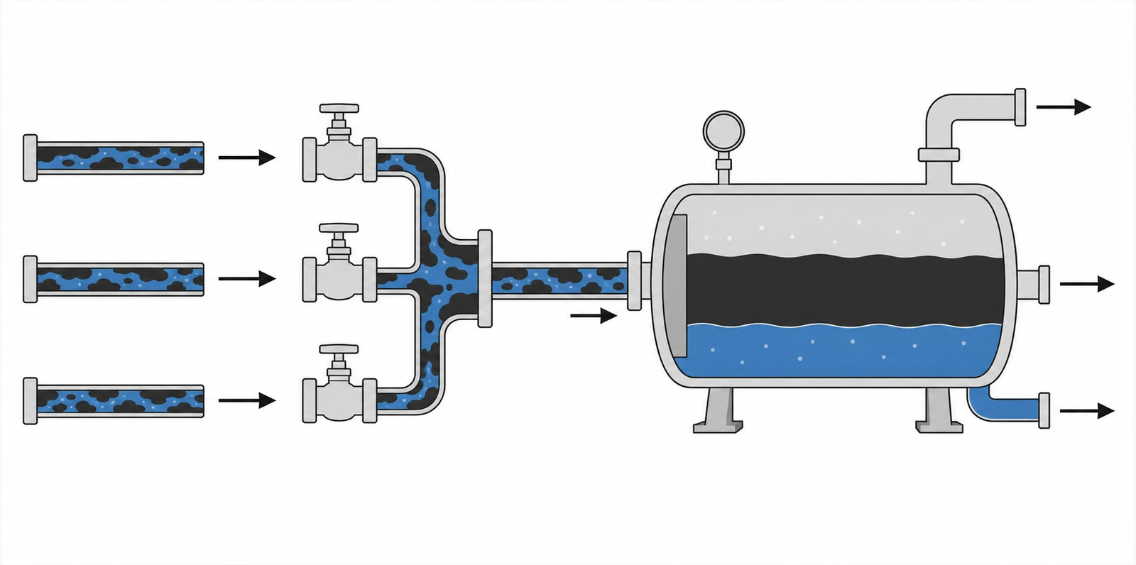 Produced fluids from multiple wells are gathered in a manifold, then assessed through test and group separation to inform operations.