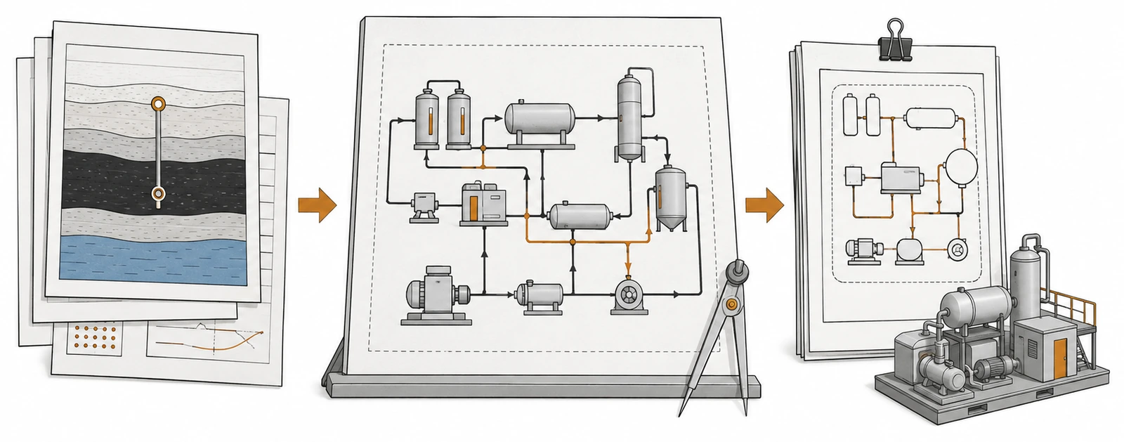 Conceptual diagram of analyzing and modeling technical information to produce core design data