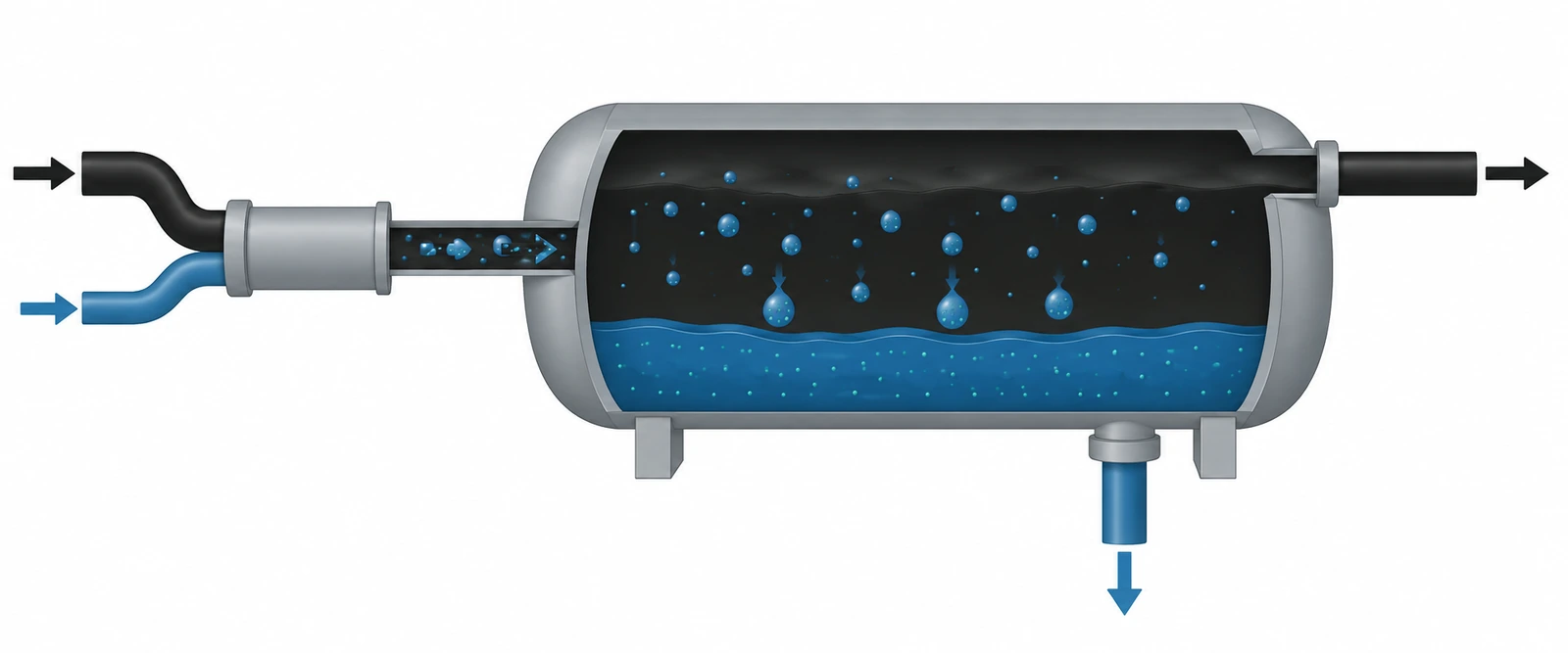 After mixing with wash water, the salt-containing water is separated from the oil. Brine is discharged separately, and oil with reduced salt content is recovered.